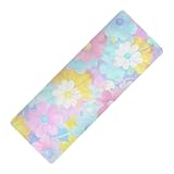 Yogamatte, Motiv: Blumen im Sommer, bedruckt, rutschfest, mit Tasche zum Tragen, 180,3 x 66 cm, Blau / Rosa