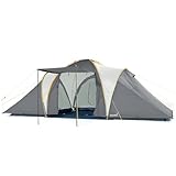 Skandika Kuppelzelt Daytona XXL 6 Personen | Familienzelt mit 3 großen Schlafkabinen, 3000 mm Wassersäule, 195 cm Stehhöhe, Moskitonetze, Sonnensegel | Campingzelt für Familie und Freunde (grau/grün)