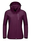 CAMEL CROWN Damen 3 in 1 wasserdichte Skijacke Winddicht Wintermantel Fleece Innen Schnee Snowboardjacke Outdoor, Dunkles Violett, M