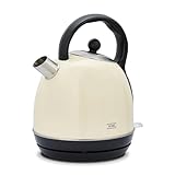 KHG WK-1711 (C) Wasserkocher Retro 1,7 Liter, Kessel-Wasserkocher Creme, 360° Sockel, Kalkfilter, Wasserstandsanzeige, Trockengehschutz, verdecktes Heizelement, LED Leuchte, 2200 W & 220 V