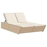 vidaXL Doppel Sonnenliege, Gartenliege mit Auflagen, Doppelliege für Garten Terrasse, Relaxliege Sonnenbett Gartenmöbel, Beige Poly Rattan