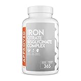 WFN Approved Iron - Eisen mit Vitamin C - 365 vegane Kapseln - Bioverfügbarer Chelat-Komplex mit Eisen-Bisglycinat & Eisen-Citrat - Produziert & laborgeprüft in Deutschland