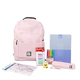 Grafoplás | Schulmäppchen mit 3 Fächern mit Schulmaterial | Grundschule | Farbstifte, Spitzer, Schullineal, Kugelschreiber, Kleber, Korrekturband, Kreidemarker, Babyrosa, Für die Schule