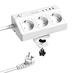 COLSTAR Steckdosenleiste Schreibtisch mit USB C PD 20W, 3 Fach Mehrfachsteckdose mit 2m Kabel, 16A Tischsteckdose mit 2 USB A, Überspannungsschutz Tisch Steckdose für Büro, Küche, Werkstatt, Weiß