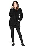 CityComfort Kapuzenpullover Damen Teddy Fleece Hoodie Flauschig Warm mit Reißverschluss (Schwarz Lang, L)