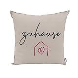 CB Home & Style Outdoor Garten Kissen Wasserabweisend 45x45cm mit Füllung Schriftzug Zuhause (Zuhause - beige/schwarz/pink)