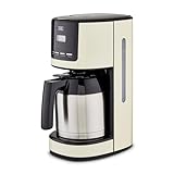 KHG Kaffeemaschine TKA-182 (CE) aus Metall/Kunststoff in Creme/schwarz/Silber, Kapazität für 12 Tassen, mit Edelstahl-Thermo-Kanne 1,5 Liter, Permanentfilter, Abschaltautomatik, LCD-Display