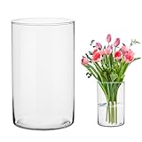 Yuraigm Transparente Glas Vase 30cm Hohe Blumenvase Glas, Klar Glasvase Rund Glaszylinder, Bodenvase Groß Deko Vasen Aesthetic Zylindrisch Glasvase für Pampasgras Tulpen Rosen Hochzeit Tischdeko Kerze