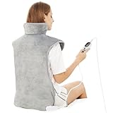 Heizkissen für Rücken Schulter Nacken 60x100cm Wärmekissen mit Abschaltautomatik, Schnelle Erwärmung, mit Taillenriemen, Rückenwärmer Heizdecke 6 Heizstufen, Auto-OFF-Timer, Flanellmaterial, Waschbar