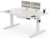 Devoko Höhenverstellbar Schreibtisch 140x80cm mit USB-A Ladeanschluss, Mobiler Elektrisch Computertisch mit Kabel Management Tray und 3-Funktions-Memory, Weiß