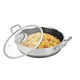 Sauté-Pfannen-Set – Kochkontrolle, antihaftbeschichtet, Doppelgriffe, Edelstahl-Körper, passender Deckel, gleichmäßiges Erhitzen, großes Fassungsvermögen, Zuhause, Restaurant, Camping, Anbraten