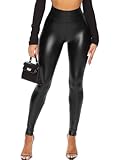 Navneet Lederhose Damen Lederleggings Push Up Leder Leggings Latex Hose Lederimitat High Waist Wetlook Sexy Festival Schwarz Matt M