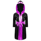 Yihuimin Boxer Morgenmantel Aus Satin Für Jungen Boxrobe Muay Thai Robe Mit Kapuze Kickboxing Outfit 516 Jahre Schwarz Pink 158-164