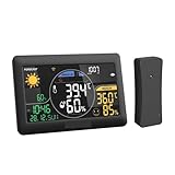 Wetterthermometer, WiFi-Wetterstation, kabelloses Innen- und Außenthermometer, Wandwecker, Druck-App, Online-Echtzeit-Vorhersagemonitor(Black 1 Sesor)