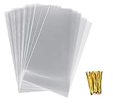 Anstore 100 Bodenbeutel, 180 x 300 mm 0PP Beutel Keksbeutel Kekstüten Gebäckbeutel Klarsichtbeutel Folienbeutel Zellophanbeutel Zellophantüten mit 100 Metallischen Bindebaender