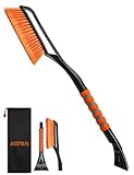AstroAI Eiskratzer Auto mit Besen Schneebesen Abnehmbarer 68CM Lang mit große Kante Borsten & Ergonomischem Schaumstoffgriff & Langlebiger Scheibenkratzer lackschonend für Auto Orange