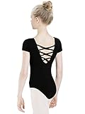 tanzdunsje Ballettanzug Mädchen Ballett Trikot Kinder, Ballett Body TanzBody Turnanzug Gymnastikanzug Trikot für Kinder Damen, 160 Schwarz