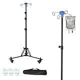 Infusionsständer,Verstellbarer Infusionsständer mit Rädern,Faltbare IV-Stange,Höhenverstellbar,mit 4 Haken und 3 Netzbeuteln, für Krankenhaus Und Häusliche Pflege