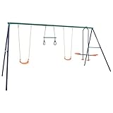 Mengtu Außenschaukelset für 2 Kinder - Stahl und Kunststoff - Blau, Grün, Orange - 380 x 156 x 180 cm - Garten Model92315