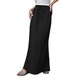 2026 Leinen-Maxiröcke für Damen, Trendiger, bequemer A-Linien-Röcke mit Kordelzug in der Taille, Urlaub, Boho, Lange, fließende Röcke Serviette (Black, M)