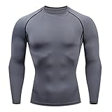Herren-Fitness-T-Shirt, langärmelig, Laufen, Sport, Thermo, Muskeltraining, Fitnessstudio, Kompressionskleidung, Herren-T-Shirt, grau, XL