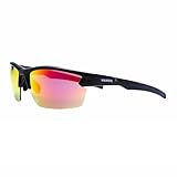 NAKED Optics Sportbrille Herren - Ultraleichte Fahrradbrille Damen - Bequeme Sport Sonnenbrille mit Anti-Slip Pads - Schnelle Brille ideal für Radfahren, Laufen (Halfframe Black/Lens Red)