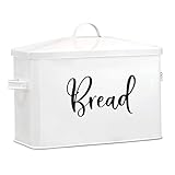 Ceciliec Brotkasten mit Deckel, Großer Knäckebrot Box aus Metall, Brotkasten Edelstahl Für Brot, Brötchen, Gebäck, Platzsparende Aufbewahrungsbox, Weiß, 34 x 27 x 18 cm