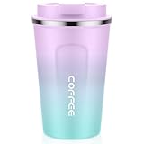MOMSIV Thermobecher, 13oz/380ml Edelstahl Kaffee-to-go Becher Travel Mug, Vakuum Auslaufsicher Isolierbecher Doppelwandig mit Deckel, Kaffeebecher Autobecher für Kaffee und Tee, Violett-Grün