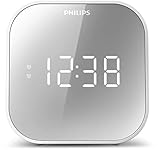 Philips Wecker mit Radio, Radio mit verspiegeltem Display, Digitalradio mit Doppelalarm, Sleep Timer & Schlummer Funktion, tragbar mit Batterie-Backup, Radio mit USB-Anschluss