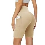 Missluck Radlerhose Damen mit Taschen Kurze Sporthose Hohe Taille Leggings Blickdicht Shorts im Sommer (Beige,S-M)