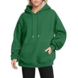 Hoodies für Damen, Übergröße, einfarbig, Plüsch und dicke Raglanärmel, langärmeliger Kapuzenpullover, für Herbst und Winter, einfarbiger Pullover mit Kapuze, grün, M