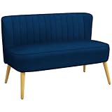 HOMCOM 2-Sitzer Sofa Zweisitzer, Loveseat mit Leinenoptik, Doppelsofa mit Holzbeine, Stoffsofa für Wohnzimmer, Schlafzimmer, bis 150 kg Belastbar, Himmelblau, 117 x 56,5 x 77 cm