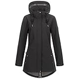 Ankerglut Damen Softshellmantel Kurzmantel Mit Kapuze Gefüttert Übergangsjacke #Ankerglutbrise Softshelljacke, Schwarz, 38 EU