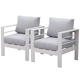 MeXo Gartenstühle 2er Set Aluminium wetterfest, 12cm Deluxe Relax Sitzkissen, Belastbarkeit 140kg, Balkonstühle 2 Personen 72×66×65cm Bistroset Alu Metall Weiss