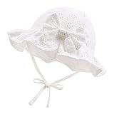 XIAOHAWANG Sommerhut Baby Mädchen UV Schutz Sonnenhut Mütze Baby Sommer Mützen Baumwolle Mit Schleife und Bindebändern(Weiß, 44cm(0-3 Monate))
