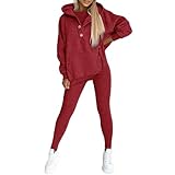 riou Jack Will 2-teiliger Sportanzug für Damen, lockere Kapuzentaschen, Sweatshirt, Weste und schmale Hose Damen Skianzug Skioverall (Wine, M)