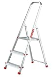Baulich - Aluminium Leiter - 3-stufige einseitige Haushaltsleiter, Haken und Füße 4 Stück inklusive - Ergonomisches Design, leicht zu transportieren - 121x40x12cm - Belastbarkeit bis 125 kg