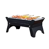 hxoity Tragbarer Klappbarer Holzkohle-BBQ-Grill Tischgrill Im Freien Mit Gitterheber Einfache Montage Abnehmbar Und Leicht Zu Reinigen Zum Kochen Hinterhof Camping Picknicks Strand(Black)