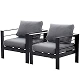 MeXo Gartenstühle 2er Set Aluminium wetterfest, 12cm Deluxe Relax Sitzkissen, Belastbarkeit 140kg, Balkonstühle 2 Personen 72×66×65cm Bistroset Alu Metall Schwarz