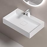 doporro Waschbecken Aufsatzwaschbecken Hängewaschbecken aus Mineralguss BTH: 60×38×12cm Waschplätze in matt Weiß inkl. Ablaufgarnitur Colossum630