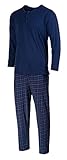 HEYO Schlafanzug Herren Lang Pyjama Baumwolle Zweiteiliges Set Langarm Shirt Lange Karierte Pyjamahose (as3, Alpha, l, Regular, Regular, Standard, Dunkelblau, L)