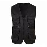 Cut Off Tank Top Herren Herren Casual Outdoor Arbeit Angeln Reisen Foto Cargo Weste Jacke mehrere Taschen Spitzentop (Black, L)