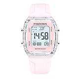 PINDOWS Digitale Sportuhr für Damen, transparentes Gehäuse, helles LED-Licht, 5 ATM wasserdicht, Stoppuhr-Alarm, Dualzeit, stilvolle Uhr für aktive Damen und Teenager