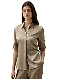 LilySilk Damen Seidenhemd Klassische Bluse Mit Verdecktem Knopfverschluss und Tailliertem Rückenteil-Design Für Verschiedene Anlässe(Kamel,S)