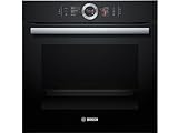 Bosch HSG636BB1 Serie 8 Einbau-Dampfbackofen, Schwarz, 60 x 60 cm, 1 L Wassertank, EcoClean Direct Reinigungshilfe, Bosch Assist Backeinstellung auf Knopfdruck, 4D Heißluft Backen auf 4 Ebenen