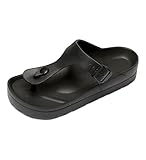 Damen Plateau Sandalen Verstellbare Schnalle Flache Sandalen Komfort Slides mit Fußgewölbeunterstützung Frauen Sommer Essential Strand Zuhause und Straße Casual Sandalen, Flip-Flops, Schwarz, 39 EU