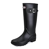 Rumkok Gummischuhe Damen, Original Wasserdicht Anti-Rutsch Atmungsaktiv Regenstiefel Damen, Schwarz, 39 EU