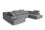 COMFORTINO FURNITURE Ecksofa mit Schlaffunktion Big PASTI U-Form, Sofa Couch mit Bettkasten, 3-Sitzer Eckcouch, Schlafsofa für Wohnzimmer, Big Sofa Couch mit Schlaffunktion (Grau)