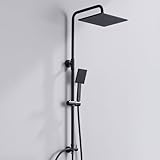 Auralum Regendusche Schwarz ohne Armatur, Duschgarnitur Duschset mit Regendusche Quadratischer Duschkopf 25cmx25cm, Duschsystem Duschen ohne Armatur Höhenverstellbar Duschstange von 74-109cm