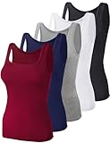 BQTQ 5 Stück Unterhemd Damen Tank Top mit Quadratischem Ausschnitt, Elastische Tank Tops Camisole Crop Top Stretch Untershirt Ärmellos, Schwarz, Weiß, Grau, Dunkelrot, Marineblau, L